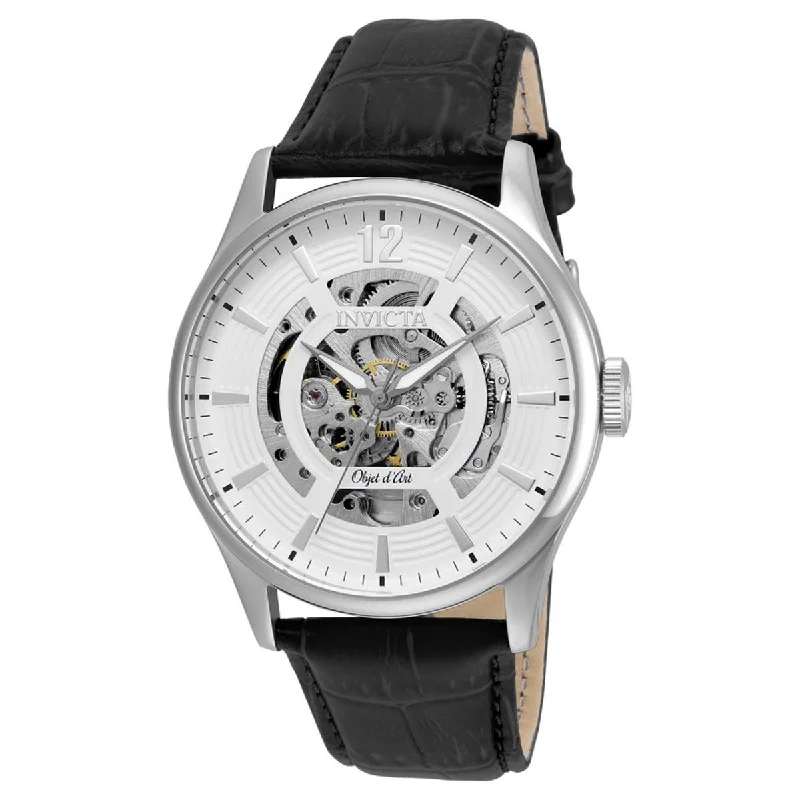 Watches with a stylish look Invicta 22594 Men's Objet D Art White & Silver Skeleton Dial Black Leather Strap Automatic Watch Watches with a stylish look Invicta 22594 Men's Objet D Art White & Silver Skeleton Dial Black Leather Strap Automatic Watch