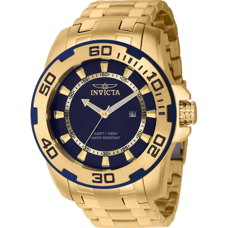 Casual watches for weekend outings Invicta Men's Watch - Pro Diver Quartz Blue Dial Date Display YG Bracelet | 39110 Casual watches for weekend outings Invicta Men's Watch - Pro Diver Quartz Blue Dial Date Display YG Bracelet | 39110