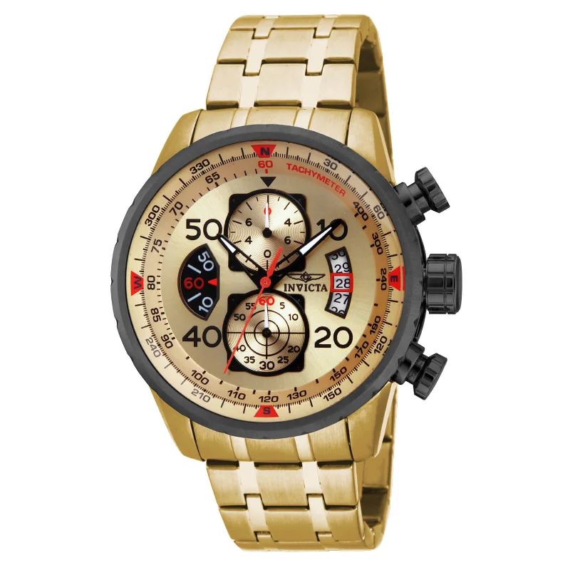 Watches with a stylish look Invicta 17205 Men's Aviator Chronograph Gold Tone Dial Gold Plated Steel Bracelet Watch Watches with a stylish look Invicta 17205 Men's Aviator Chronograph Gold Tone Dial Gold Plated Steel Bracelet Watch