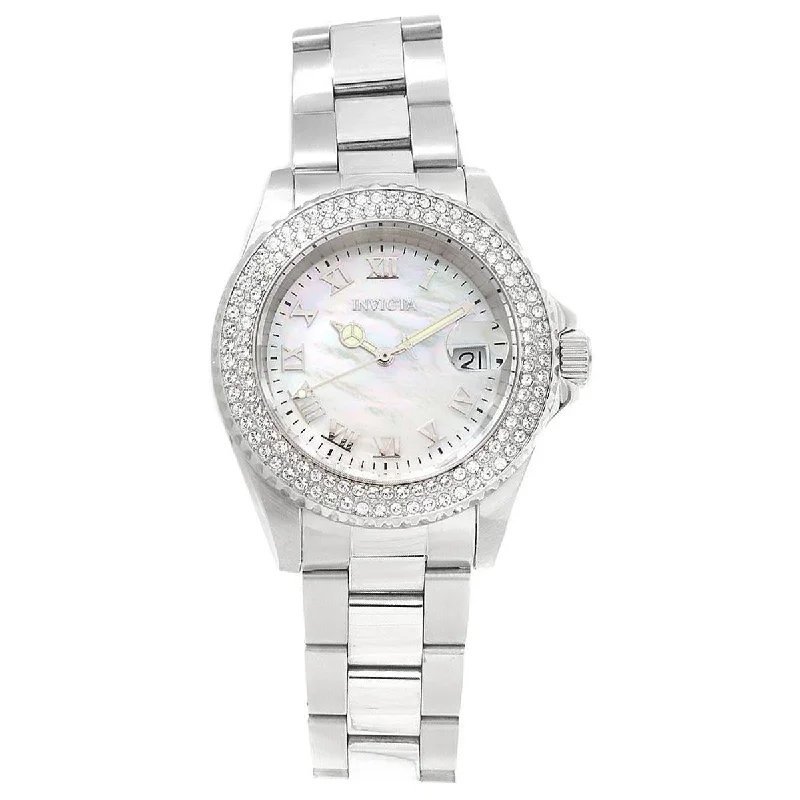 Men's dress watches with slim profile Invicta 19873 Women's Angel Crystal Accented Bezel White MOP Dial Steel Bracelet Dive Watch Men's dress watches with slim profile Invicta 19873 Women's Angel Crystal Accented Bezel White MOP Dial Steel Bracelet Dive Watch
