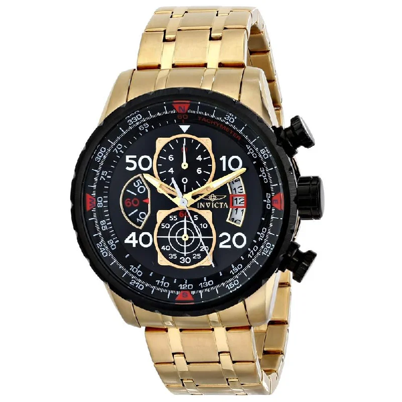 Watches with a luxurious look Invicta Men's Chronograph Watch - Aviator Black Dial Yellow Steel Bracelet | 17206 Watches with a luxurious look Invicta Men's Chronograph Watch - Aviator Black Dial Yellow Steel Bracelet | 17206