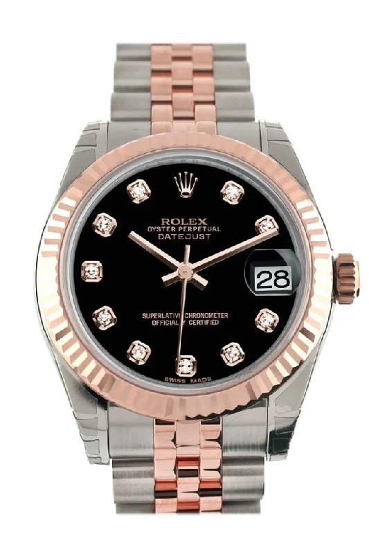 Watches with a stylish look Rolex Datejust 31 Black Diamond Dial Fluted Bezel 18K Rose Gold Two Tone Jubilee Ladies Watch 178271 Pre-owned Watches with a stylish look Rolex Datejust 31 Black Diamond Dial Fluted Bezel 18K Rose Gold Two Tone Jubilee Ladies Watch 178271 Pre-owned