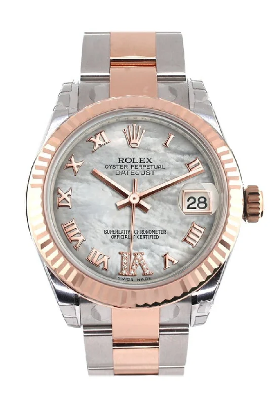 Casual watches for weekend outings Rolex Datejust 31 White Mother of Pearl Roman Large VI Diamond Dial Fluted Bezel 18K Rose Gold Two Tone Watch 178271 Pre-owned Casual watches for weekend outings Rolex Datejust 31 White Mother of Pearl Roman Large VI Diamond Dial Fluted Bezel 18K Rose Gold Two Tone Watch 178271 Pre-owned