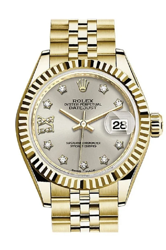 women’s watches with interchangeable bands   Rolex Datejust 28 Silver Star Diamond Dial Fluted Bezel Jubilee Ladies Watch 279178 NP
