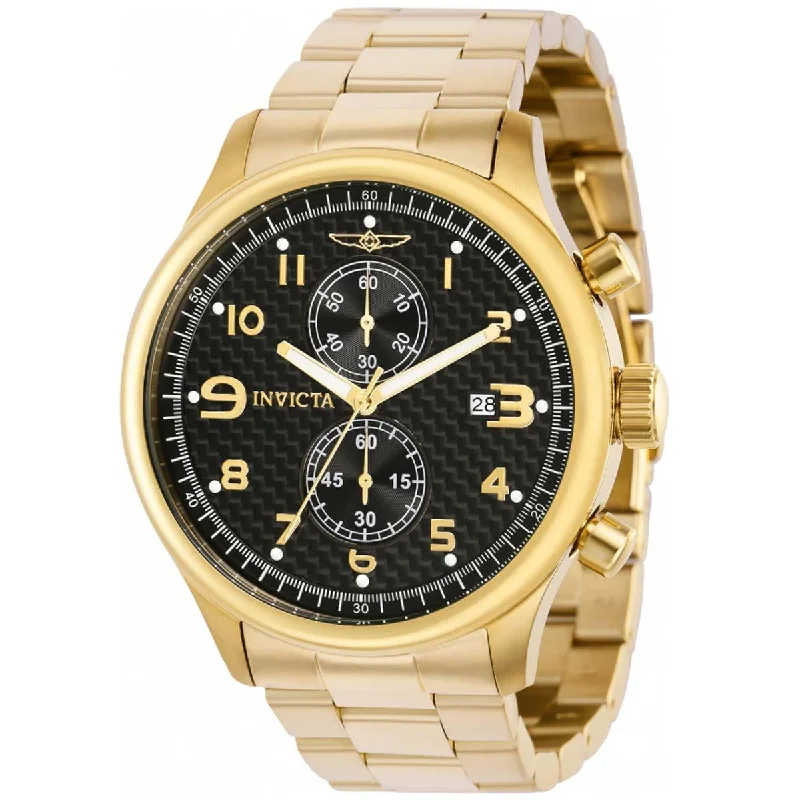 Watches with classic style for timeless appeal Invicta Men's Chrono Watch - Specialty Quartz Black Dial Yellow Gold Bracelet | 38026 Watches with classic style for timeless appeal Invicta Men's Chrono Watch - Specialty Quartz Black Dial Yellow Gold Bracelet | 38026