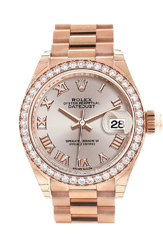 Watches for special occasions   Rolex Datejust 28 Sundust Roman Dial Diamond Bezel Rose Gold President Ladies Watch 279135RBR NP
