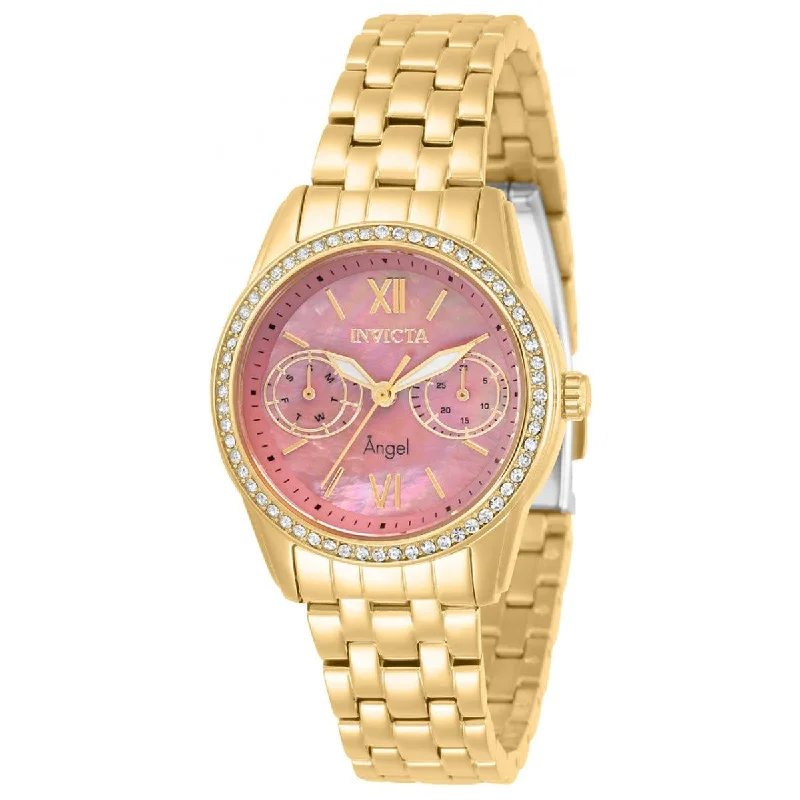 Men's dress watches with slim profile Invicta Women's Watch - Angel Pink Mother of Pearl Dial Yellow Gold Case | 31379 Men's dress watches with slim profile Invicta Women's Watch - Angel Pink Mother of Pearl Dial Yellow Gold Case | 31379