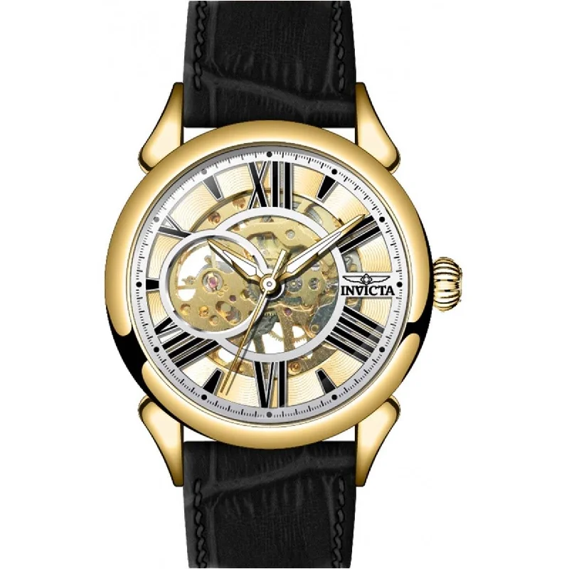 Watches for special occasions Invicta Men's Watch - Vintage Gold Tone Semi Skeleton Dial Leather Strap | 38162 Watches for special occasions Invicta Men's Watch - Vintage Gold Tone Semi Skeleton Dial Leather Strap | 38162