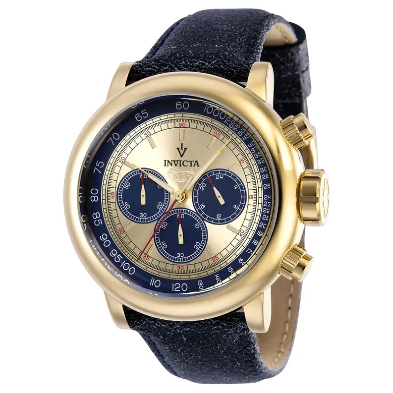 Men's dress watches with slim profile Invicta Men's Chronograph Watch - Vintage Ivory and Blue Dial Leather Strap | 39033 Men's dress watches with slim profile Invicta Men's Chronograph Watch - Vintage Ivory and Blue Dial Leather Strap | 39033