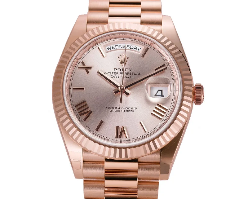 minimalistic watches for men with leather bands   40mm 18k Everose Gold President Sundust Roman Dial