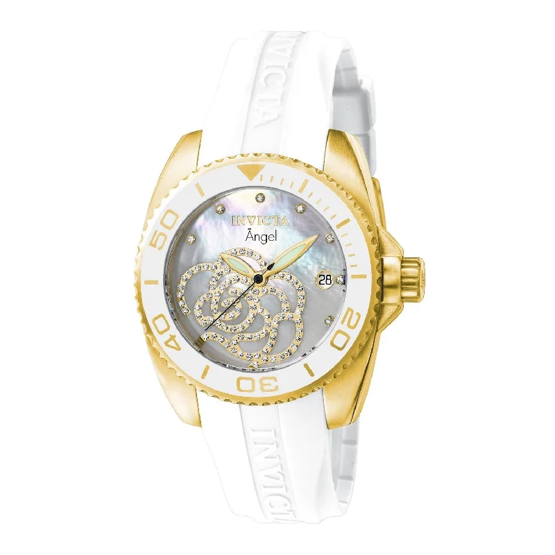 Luxury brand automatic watches for men   Invicta Women's 0488 Angel White Polyurethane Watch
