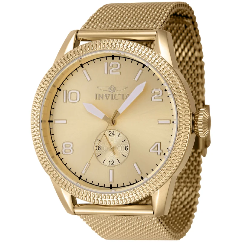 Watches with a sophisticated look   Invicta Men's Watch - Vintage Quartz Gold Tone Dial Steel Mesh Bracelet | 47136