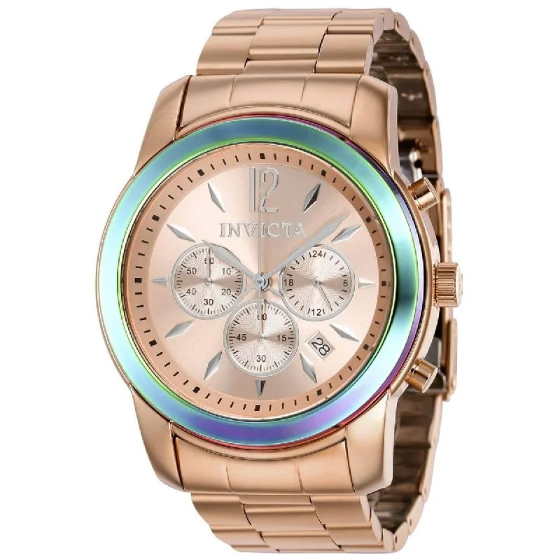 Women's dress watches with elegant straps Invicta Men's Chrono Watch - Specialty iridescent Bezel Rose Gold Bracelet | 40493 Women's dress watches with elegant straps Invicta Men's Chrono Watch - Specialty iridescent Bezel Rose Gold Bracelet | 40493