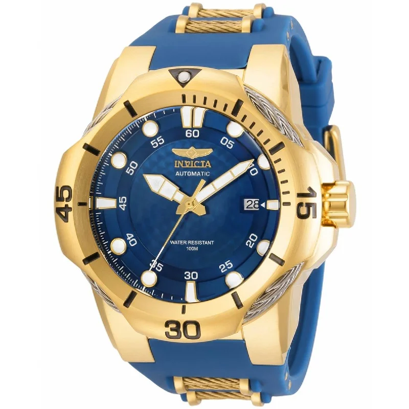 Modern design square dial watches   Invicta Men's Automatic Watch - Bolt Blue Dial Yellow Gold and Blue Strap | 31183