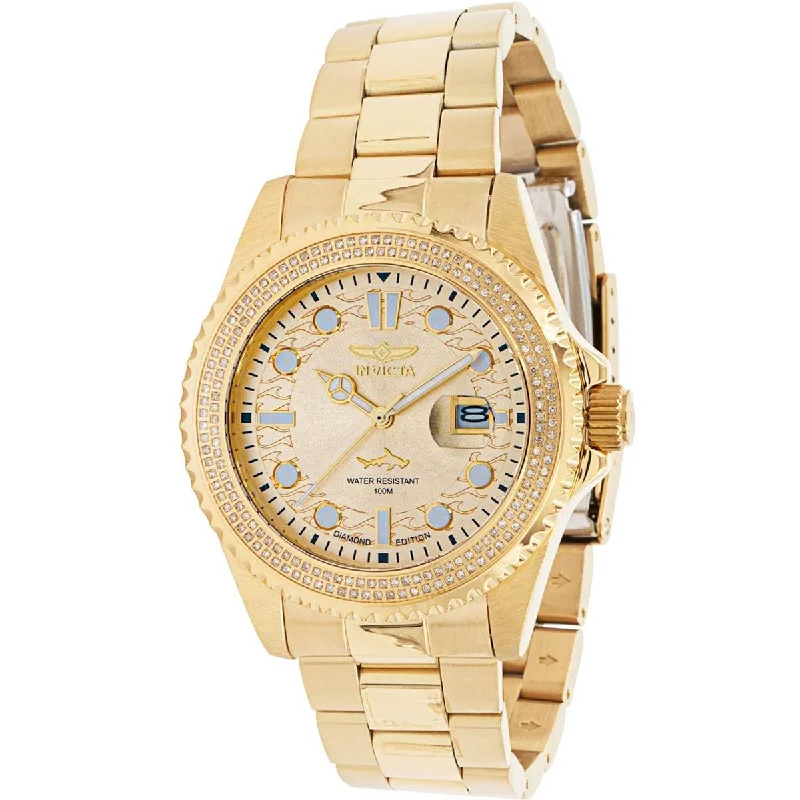 Men's dress watches with slim profile Invicta Men's Quartz Watch - Pro Diver Diamond Gold Tone Dial Steel Bracelet | 37974 Men's dress watches with slim profile Invicta Men's Quartz Watch - Pro Diver Diamond Gold Tone Dial Steel Bracelet | 37974