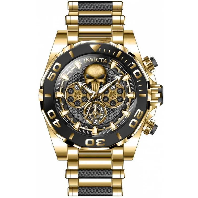 elegant dress watches for formal events Invicta Men's Chronograph Watch - Marvel Punisher Black and Gold Dial Bracelet | 37830 elegant dress watches for formal events Invicta Men's Chronograph Watch - Marvel Punisher Black and Gold Dial Bracelet | 37830