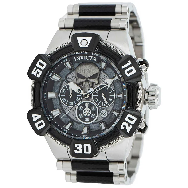 Watches with a sophisticated look Invicta Men's Chrono Watch - Marvel Punisher Quartz Black and Silver Dial | 37685 Watches with a sophisticated look Invicta Men's Chrono Watch - Marvel Punisher Quartz Black and Silver Dial | 37685