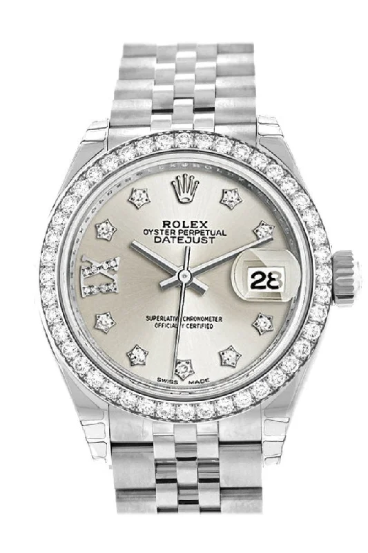 Watches for special occasions   Rolex Datejust 28 Silver Roman Large VI set with Diamonds Dial Diamond Bezel Steel Jubilee Ladies Watch 279384RBR NP