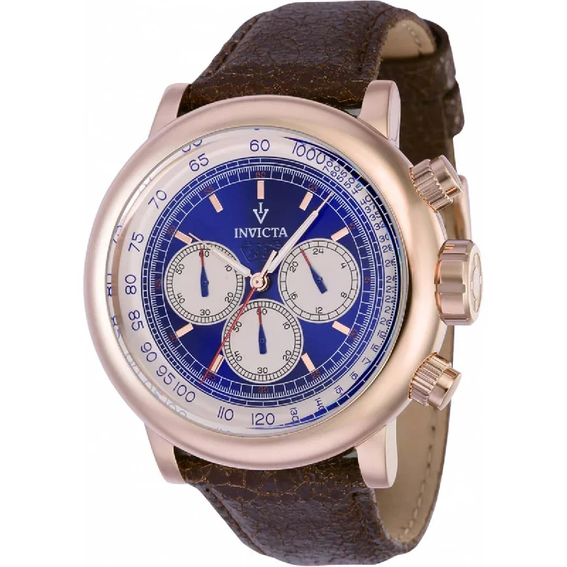 Luxury brand automatic watches for men Invicta Men's Chronograph Watch - Vintage Blue and Ivory Dial Leather Strap | 37324 Luxury brand automatic watches for men Invicta Men's Chronograph Watch - Vintage Blue and Ivory Dial Leather Strap | 37324