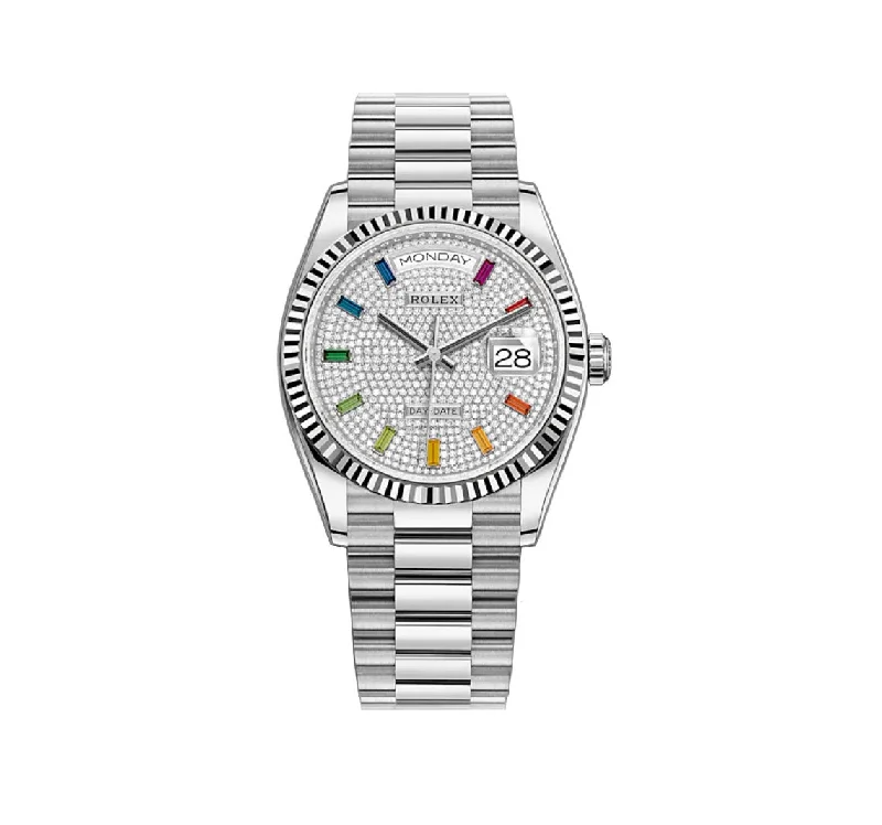 Watches with a luxurious look   36mm 18k White Gold President Pavé Diamond Rainbow Dial