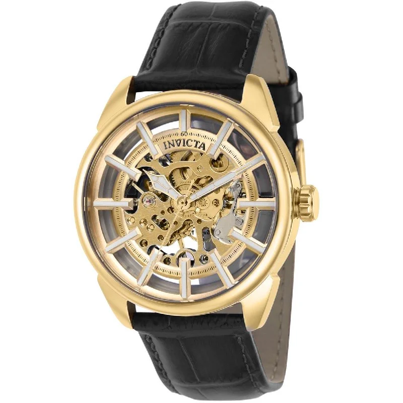 minimalistic watches for men with leather bands Invicta Men's Watch - Vintage Gold Semi Skeleton Dial Genuine Leather Strap | 37889 minimalistic watches for men with leather bands Invicta Men's Watch - Vintage Gold Semi Skeleton Dial Genuine Leather Strap | 37889
