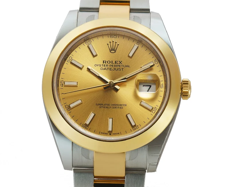 Luxury brand automatic watches for men   41mm Steel & Yellow Gold Champagne Index Dial Oyster Bracelet
