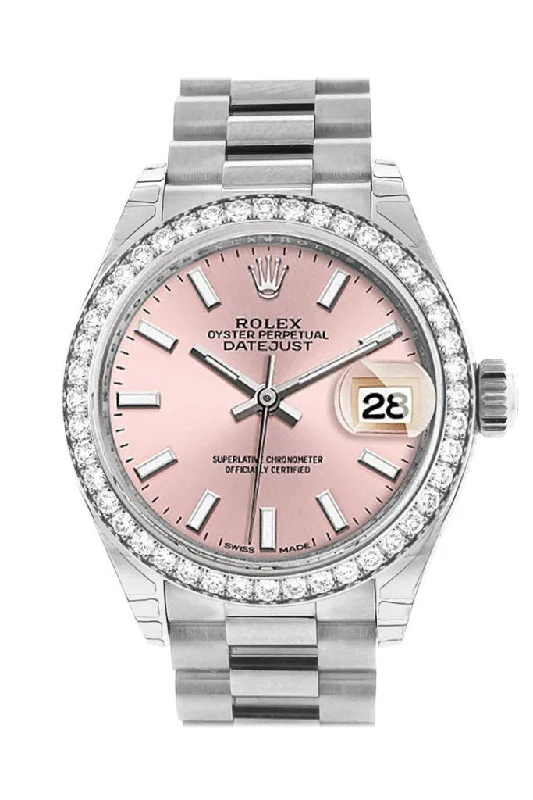 Vintage style quartz watches   Rolex Datejust 28 Pink Dial Diamond Bezel President Ladies Watch 279136RBR 279136
