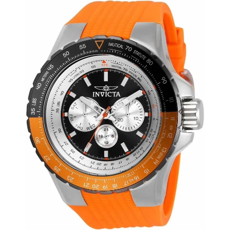 Watches with a sophisticated look Invicta Men's Quartz Watch - Aviator Black and Silver Dial Orange Rubber Strap | 33035 Watches with a sophisticated look Invicta Men's Quartz Watch - Aviator Black and Silver Dial Orange Rubber Strap | 33035