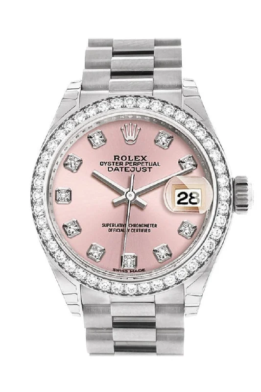 designer watches for special occasions   Rolex Datejust 28 Pink set with Diamonds Dial Diamond Bezel President Ladies Watch 279136RBR 279136 NP