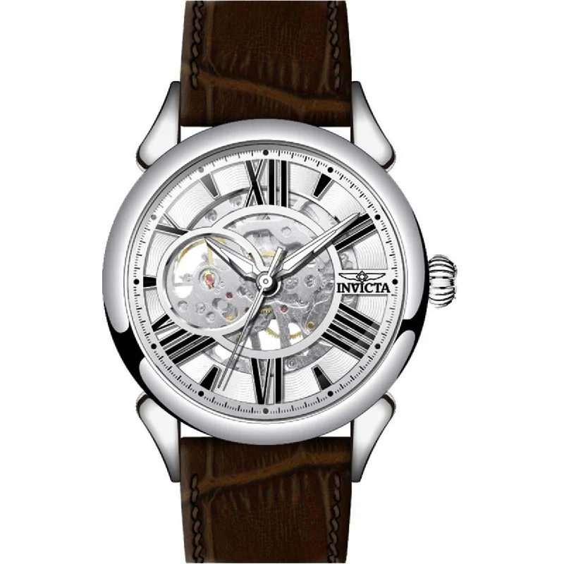 Modern design square dial watches Invicta Men's Watch - Vintage Silver Tone Semi Skeleton Dial Leather Strap | 38160 Modern design square dial watches Invicta Men's Watch - Vintage Silver Tone Semi Skeleton Dial Leather Strap | 38160