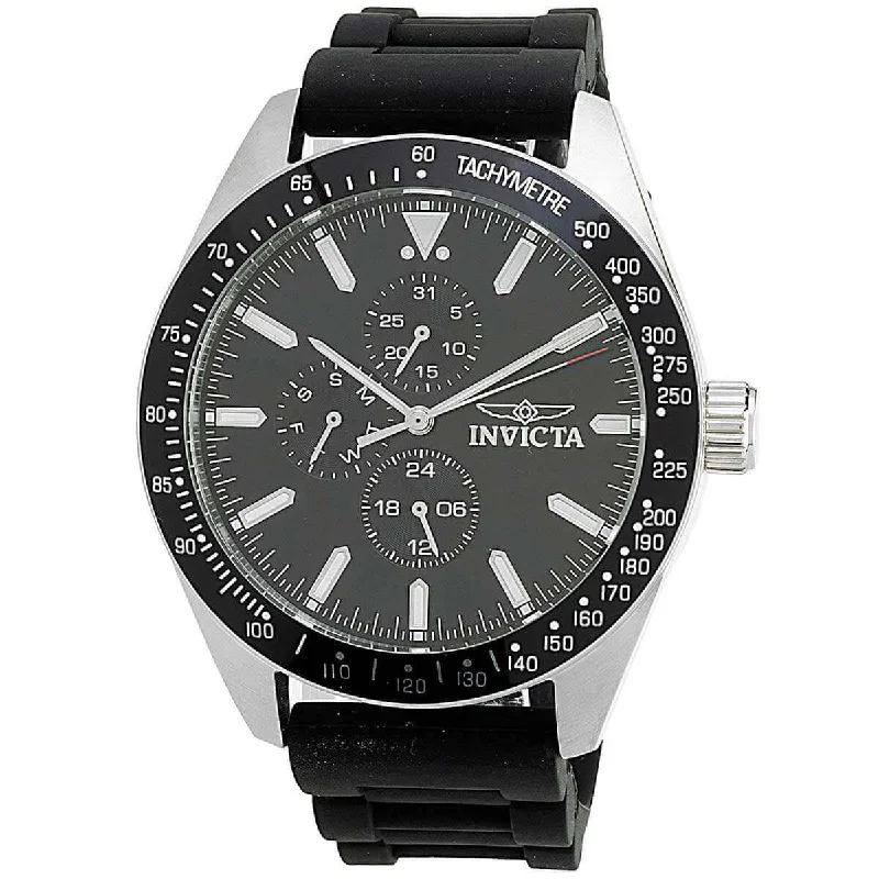 Formal watches for evening events Invicta Men's Chrono Watch - Aviator Silver Tone Case Black Silicone Strap | 38402 Formal watches for evening events Invicta Men's Chrono Watch - Aviator Silver Tone Case Black Silicone Strap | 38402