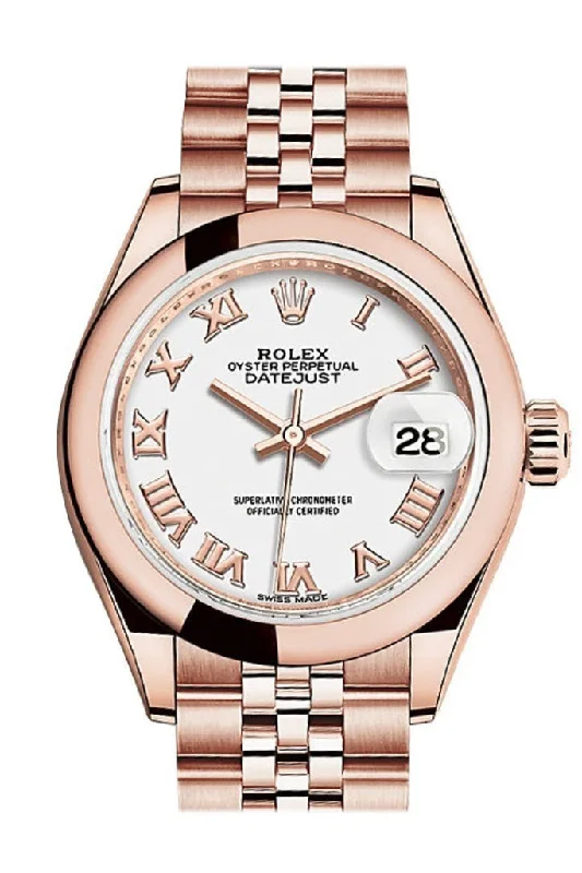 Watches made for exclusive collectors   Rolex Datejust 28 White Roman Dial Rose Gold Jubilee Ladies Watch 279165 NP