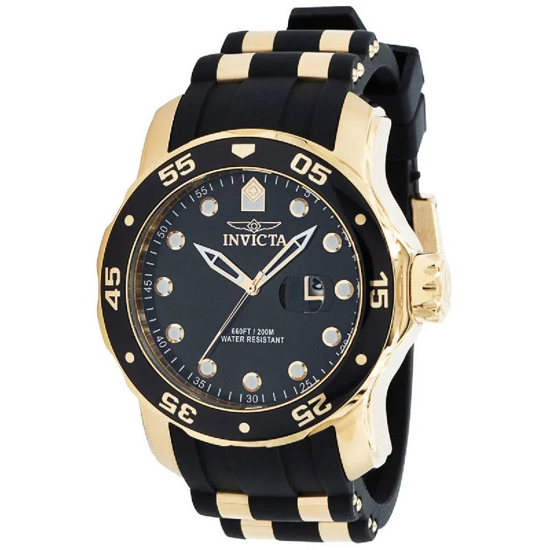 Watches with a luxurious look Invicta Men's Watch - Pro Diver Rotating Bezel Black and Yellow Gold Strap | 39097 Watches with a luxurious look Invicta Men's Watch - Pro Diver Rotating Bezel Black and Yellow Gold Strap | 39097