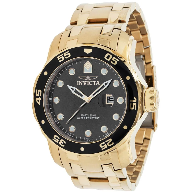 stylish watches for casual wear   Invicta Men's Quartz Watch - Pro Diver Black Dial Yellow Gold Steel Bracelet | 39085