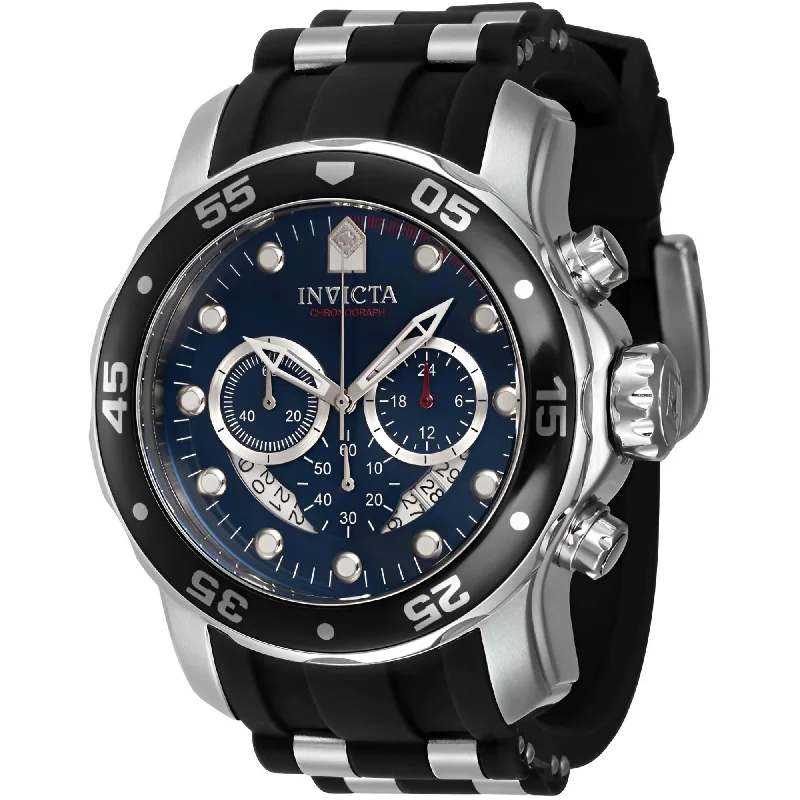 Watches with leather straps and quick release clasps Invicta Men's Chrono Watch - Pro Diver Blue Dial Black and Silver Tone Strap | 40476 Watches with leather straps and quick release clasps Invicta Men's Chrono Watch - Pro Diver Blue Dial Black and Silver Tone Strap | 40476