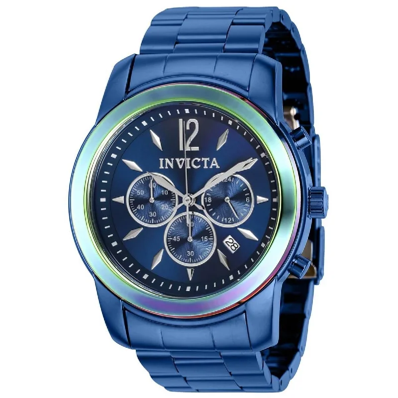 Men's dress watches with slim profile Invicta Men's Chronograph Watch - Specialty Iridescent Bezel Blue Bracelet | 40494 Men's dress watches with slim profile Invicta Men's Chronograph Watch - Specialty Iridescent Bezel Blue Bracelet | 40494