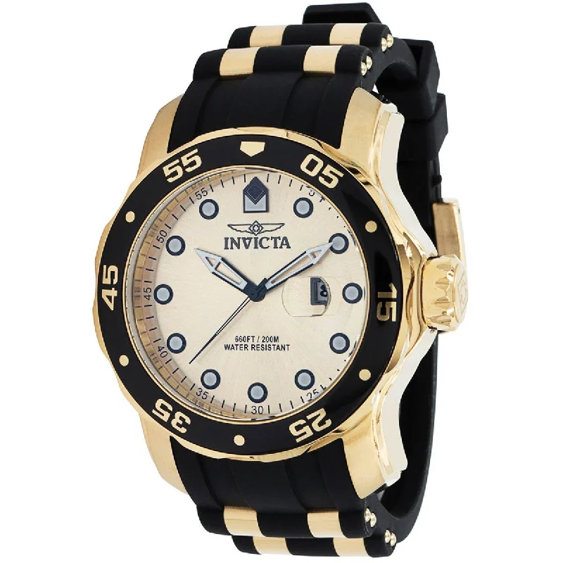minimalistic watches for men with leather bands Invicta Men's Quartz Watch - Pro Diver Rotating Bezel Gold Dial Two Tone Strap | 39412 minimalistic watches for men with leather bands Invicta Men's Quartz Watch - Pro Diver Rotating Bezel Gold Dial Two Tone Strap | 39412