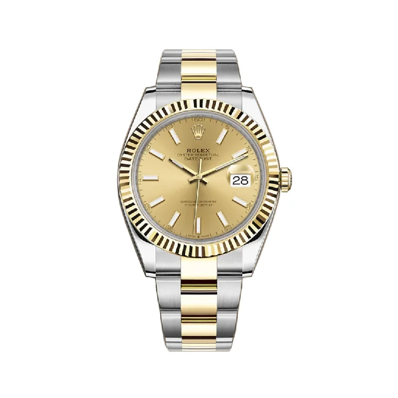 Formal watches for evening events   41mm Steel & Yellow Gold Champagne Index Dial Oyster Bracelet