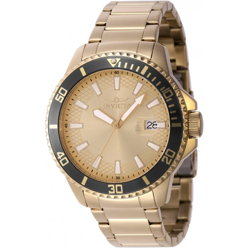 Watches made for exclusive collectors Invicta Men's Watch - Pro Diver Quartz Date Black/Gold Tone Bezel Bracelet | 46140 Watches made for exclusive collectors Invicta Men's Watch - Pro Diver Quartz Date Black/Gold Tone Bezel Bracelet | 46140