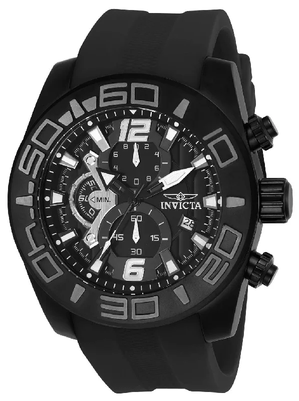 Watches with a luxurious look   Invicta 24163 Men's Pro Diver Chronograph Black Dial Black Silicone Strap Watch