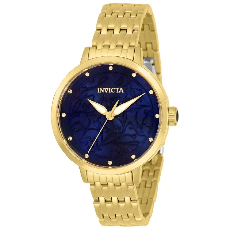 Watches with leather straps and quick release clasps Invicta Women's Quartz Watch - Wildflower Blue Dial Yellow Gold Bracelet | 31941 Watches with leather straps and quick release clasps Invicta Women's Quartz Watch - Wildflower Blue Dial Yellow Gold Bracelet | 31941