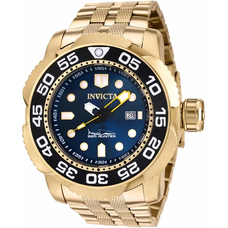 Vintage style quartz watches Invicta Men's Automatic Watch - Sea Hunter Blue Dial Yellow Gold Bracelet | 36378 Vintage style quartz watches Invicta Men's Automatic Watch - Sea Hunter Blue Dial Yellow Gold Bracelet | 36378