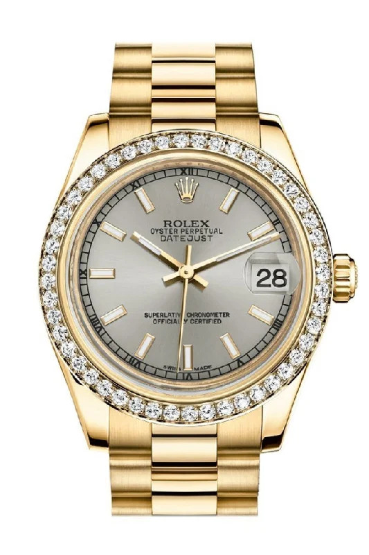 Luxury quartz watches with high-end movements   Rolex Datejust 31 Silver Dial Diamond Bezel 18K Yellow Gold President Ladies Watch 178288 Pre-owned