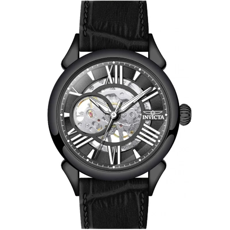 Vintage style quartz watches Invicta Men's Watch - Vintage Black and Silver Tone Semi Skeleton Dial Strap | 38164 Vintage style quartz watches Invicta Men's Watch - Vintage Black and Silver Tone Semi Skeleton Dial Strap | 38164
