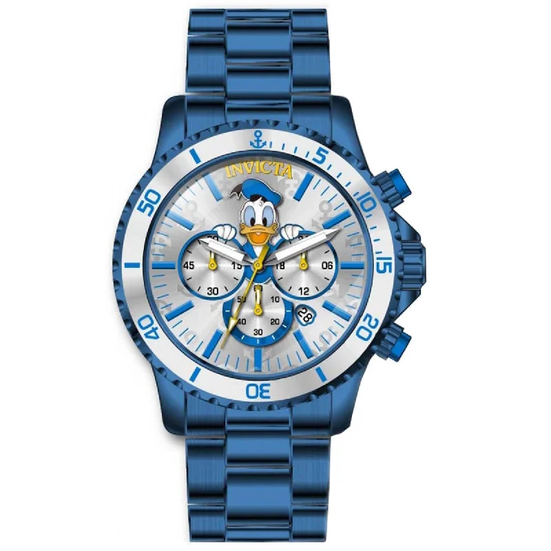 stylish watches for casual wear Invicta Men's Chrono Watch - Disney Donald Duck Silver Tone Dial Blue Bracelet | 39514 stylish watches for casual wear Invicta Men's Chrono Watch - Disney Donald Duck Silver Tone Dial Blue Bracelet | 39514
