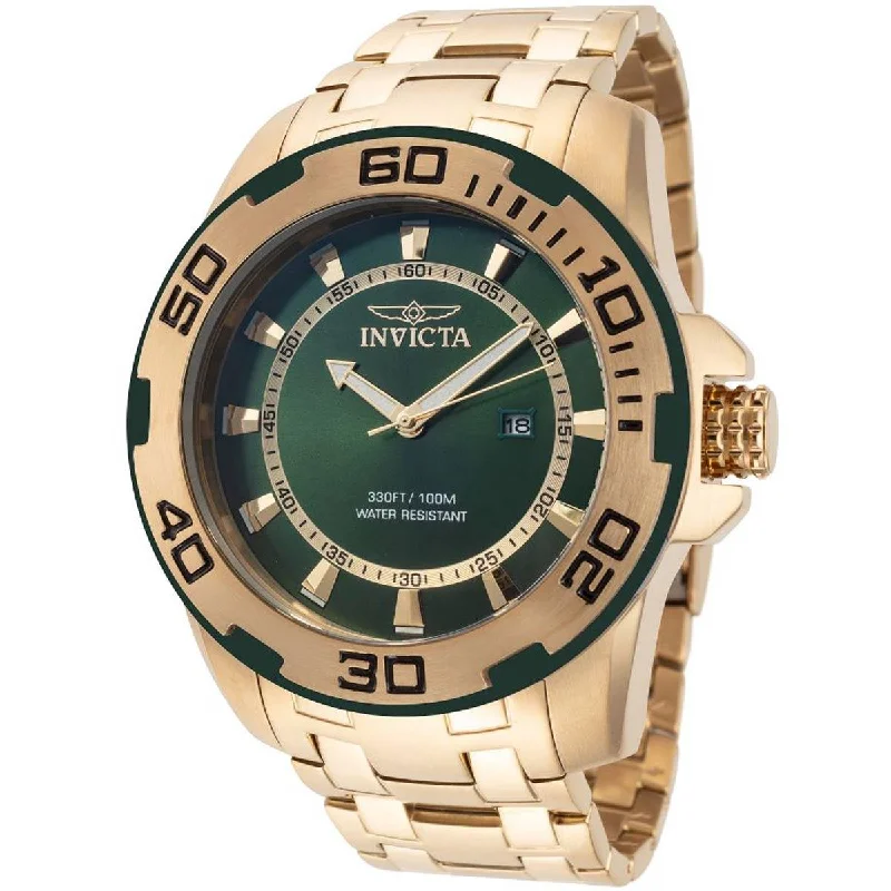 Formal watches for evening events Invicta Men's Watch - Pro Diver Quartz Green Dial Date Display YG Steel Case | 39112 Formal watches for evening events Invicta Men's Watch - Pro Diver Quartz Green Dial Date Display YG Steel Case | 39112