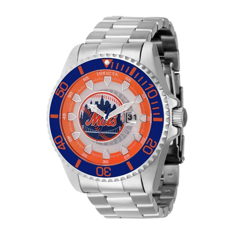 stylish watches for everyday wear   Invicta Men's Watch - MLB New York Mets Rotating Bezel Silver Steel Bracelet | 43471
