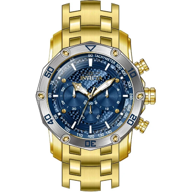 Watches with a classic look Invicta Men's Watch - Pro Diver Chrono Rotating Bezel Blue Dial YG Bracelet | 38444 Watches with a classic look Invicta Men's Watch - Pro Diver Chrono Rotating Bezel Blue Dial YG Bracelet | 38444