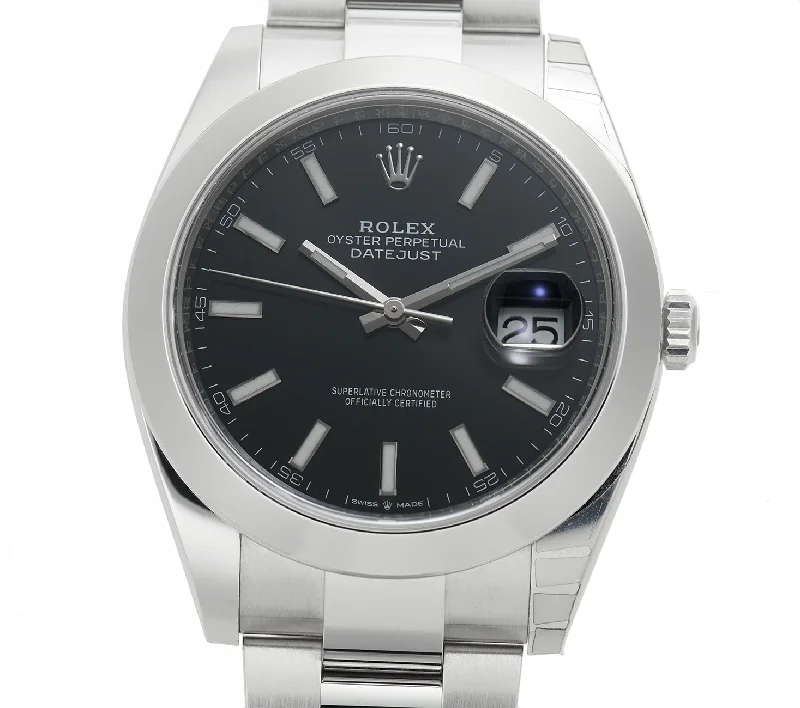 Men's dress watches with slim profile   Steel 41mm Black Index Dial Oyster Bracelet