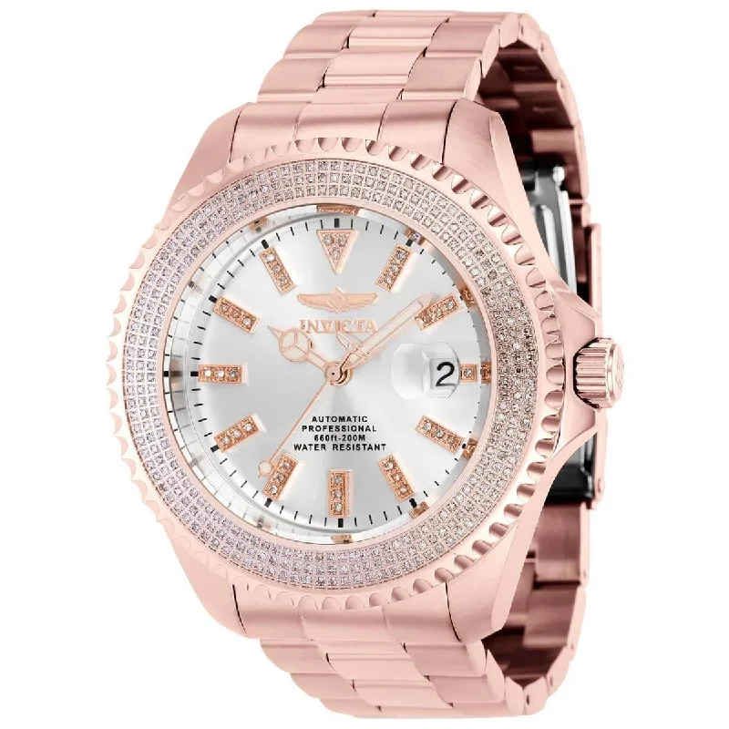 Women's dress watches with elegant straps Invicta Men's Diamond Watch - Pro Diver Silver Tone Dial Rose Gold Bracelet | 38855 Women's dress watches with elegant straps Invicta Men's Diamond Watch - Pro Diver Silver Tone Dial Rose Gold Bracelet | 38855